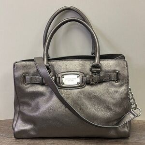 Michael Kors Hamilton Large Leather Tote Nickel Silver Satchel Shoulder Bag
